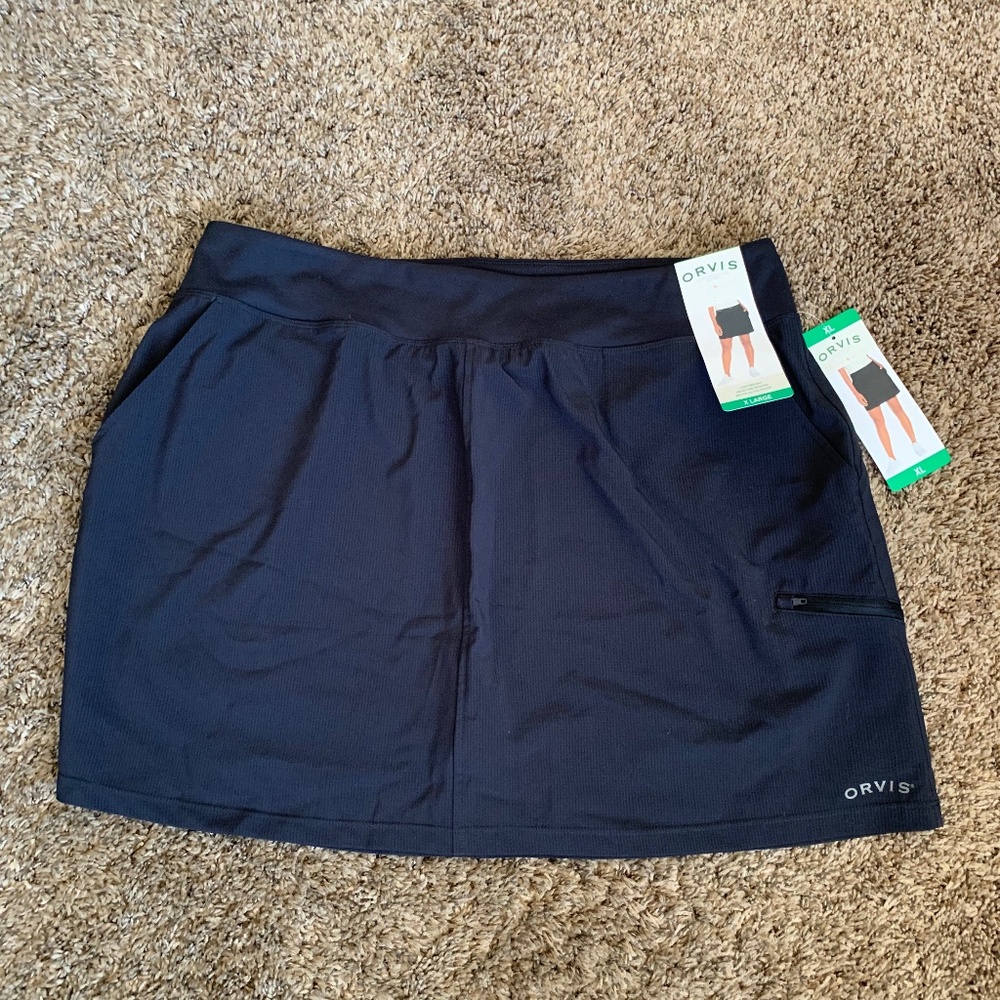 Orvis Athletic Skort Skirt Black Sz.XL Sporty Golf Tennis Pickleball New